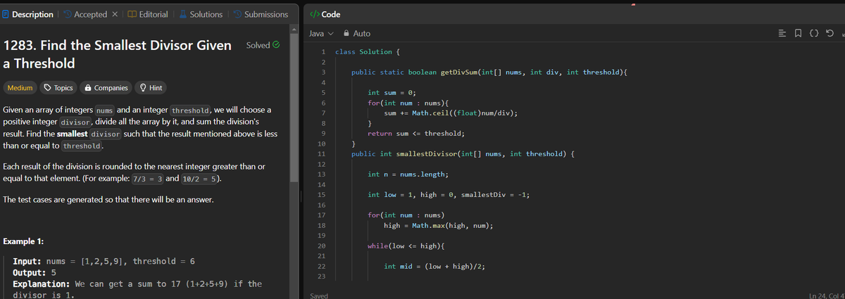 parassetia889's tweet image. #day38

Solved : -
 - Find smallest divisor
- Minimum days to make M bouquets

#100daysofcoding 
#DevProblems #KeepPushing #ProblemSolving #dsa #codehelp #CodingJourney #ProgrammingLife #CodingLife