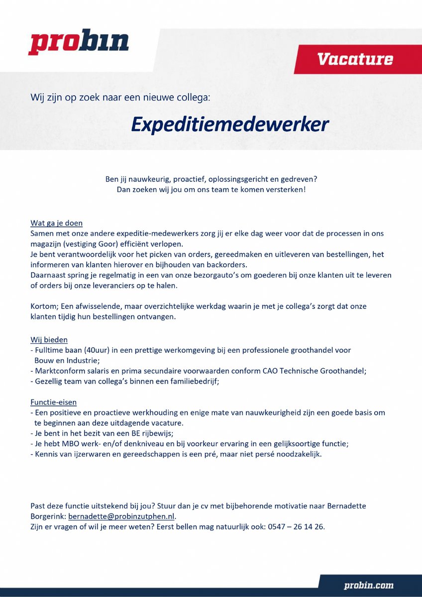 💼Wij zijn op zoek naar een enthousiaste en gemotiveerde expeditie-medewerker om ons team te versterken!💪  Ben jij op zoek naar een nieuwe uitdaging?! Reageer dan vandaag nog..😁 #vacature #probingoor #expeditiemedewerker p1e.nl/_58D