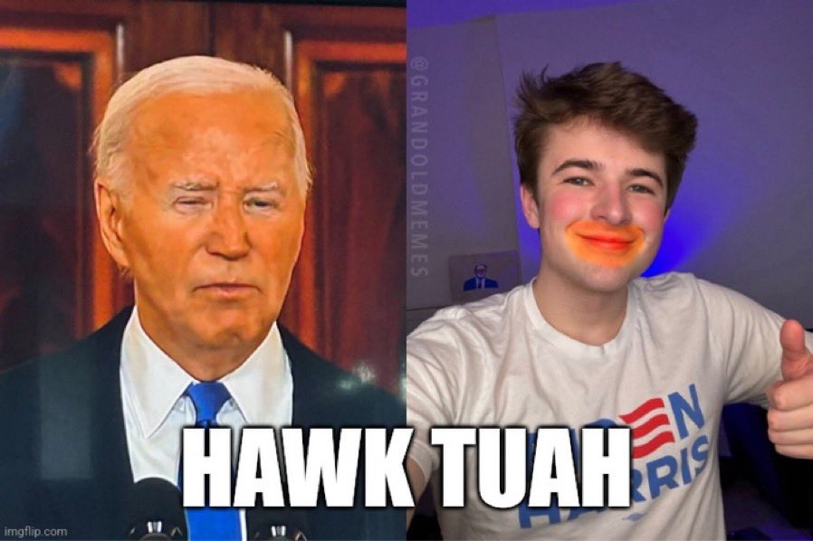 JakeSladeUSA's tweet photo. Biden’s got his own hawk tuah boy. 

#PumpkinJoe https://t.co/ynjJW164ME