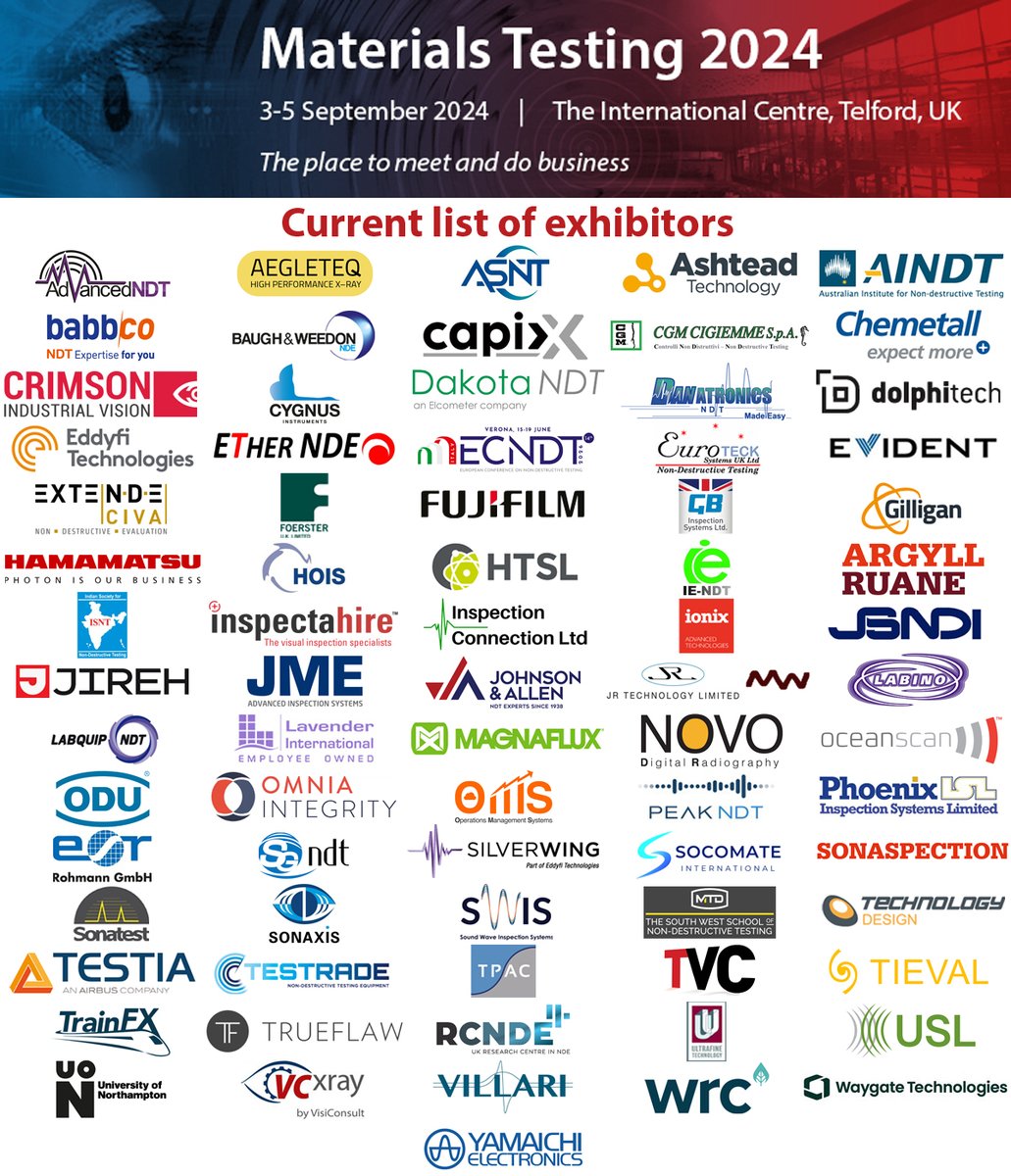 #MT2024: Register for FREE today! Have you seen who is exhibiting at this year's event? Over 70 companies will be in attendance, giving businesses an ideal opportunity to see innovations not only from the UK but also from Europe and around the world. materialstesting.org