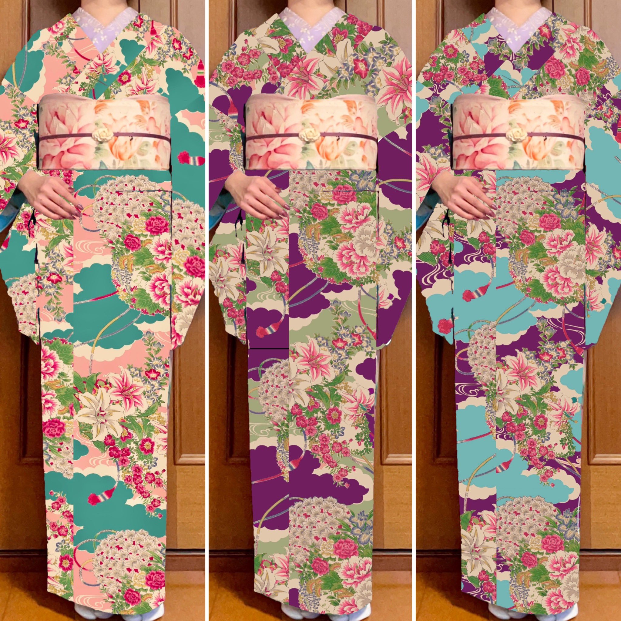 (あ817)まるでスカーフ柄のような琴の絵柄✨手描きアンティーク振袖㊗️③点セット ペン𓃗 スカーフ＆キーリング販売中 (@hello_akago) / X