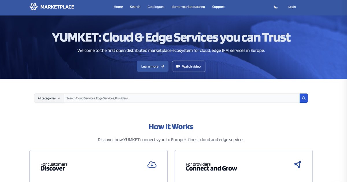 DomeMarketplace's tweet image. July 4th is the day! 🎉 Tomorrow YUMKET Marketplace will be online 🚀. Don’t miss  the first version of this Marketplace,  where customers can find a single catalogue of trustable cloud, edge, and AI 🇪🇺 EU services.

Discover the advantages of YUMKET: ​​👉yumket.eu