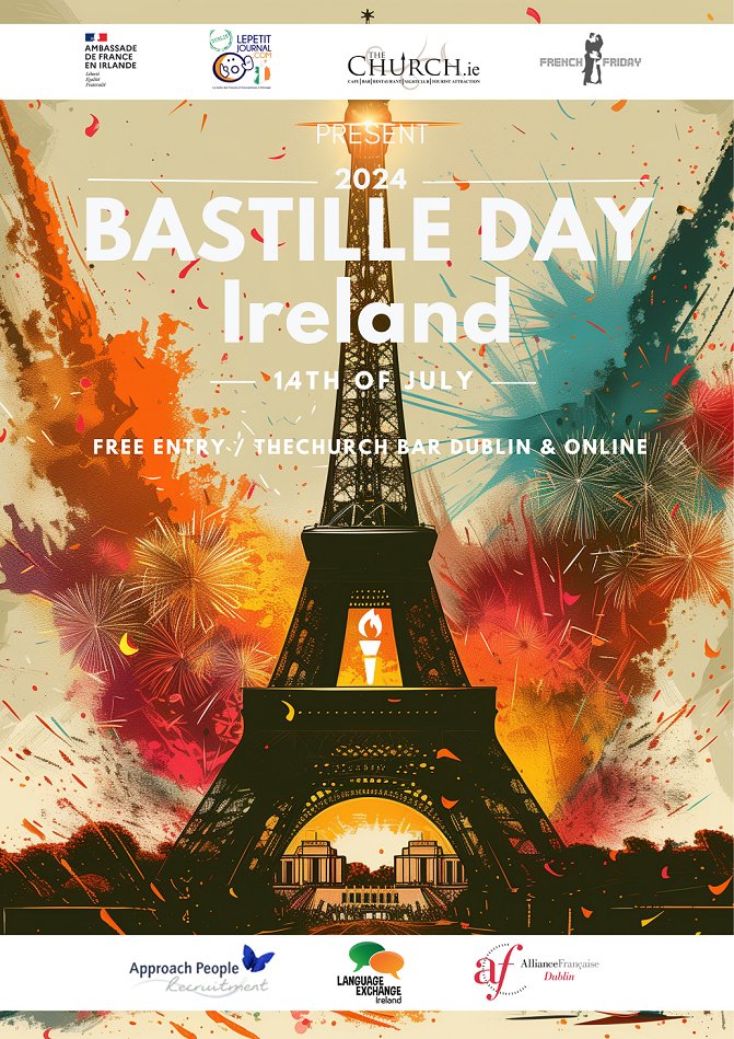 ApproachPeople's tweet image. 🎉 Celebrate #BastilleDay with us on July 14th in Dublin for a day of sports-themed fun: DJs, French cuisine at The Church Café, brass bands, crepes, and more. Don't miss out on this event organised in collaboration with @lepetitjournal, @FrenchFriday and @FranceinIreland!