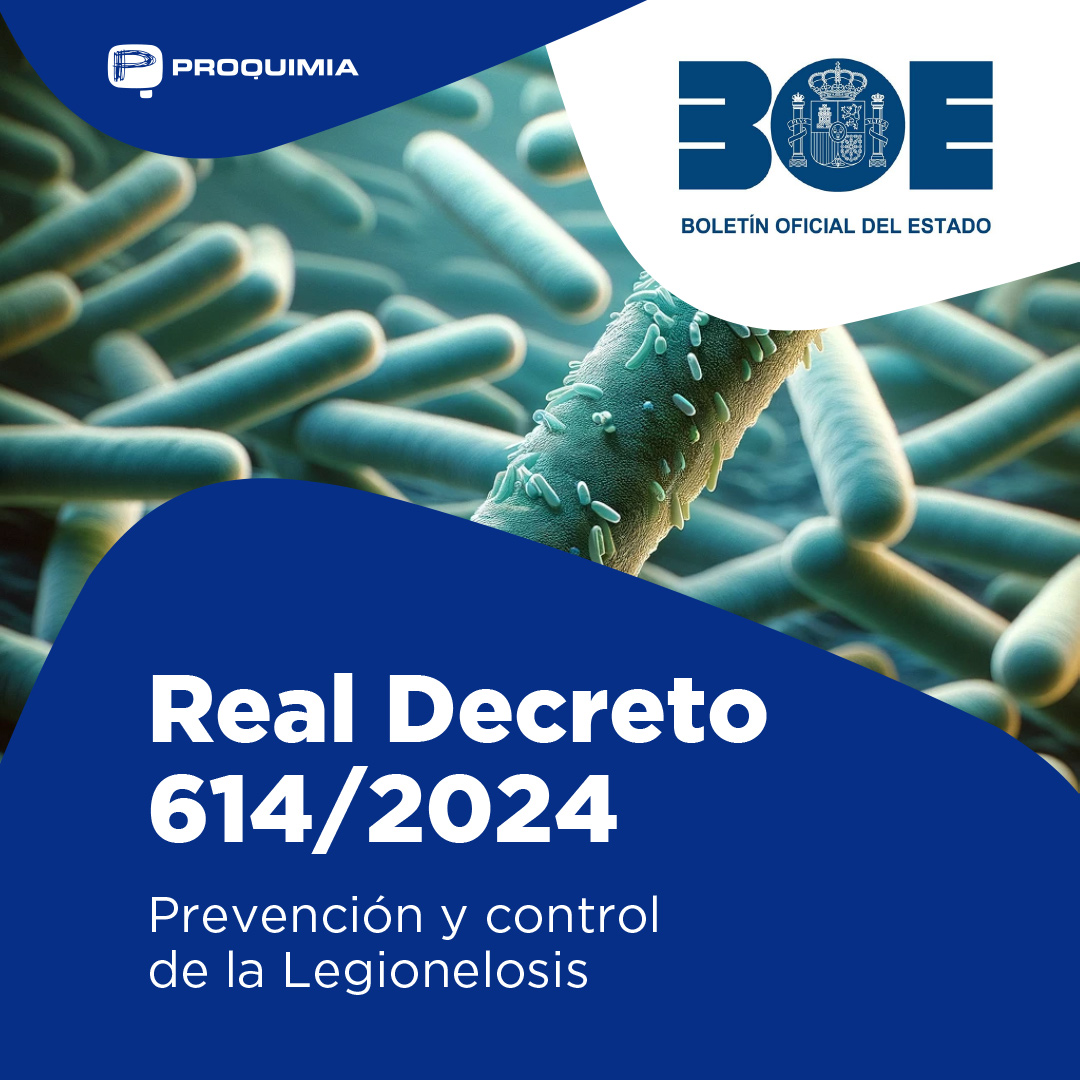 Publicado en BOE el Real Decreto 614/2024, de 2 de julio, por el que se modifica el RD 487/2022, de 21 de junio, que establecen los requisitos sanitarios para la prevención y el control de la legionelosis
Proquimia ofrece su experiencia y asesoramiento en prevención de Legionella