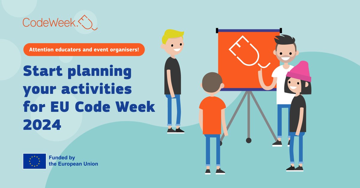 CodeWeekEU's tweet image. Attention educators and event organisers! Start planning your activities for EU Code Week 2024. Let's collaborate to inspire the next generation of coders. #CodeWeek2024 #PlanYourEvent