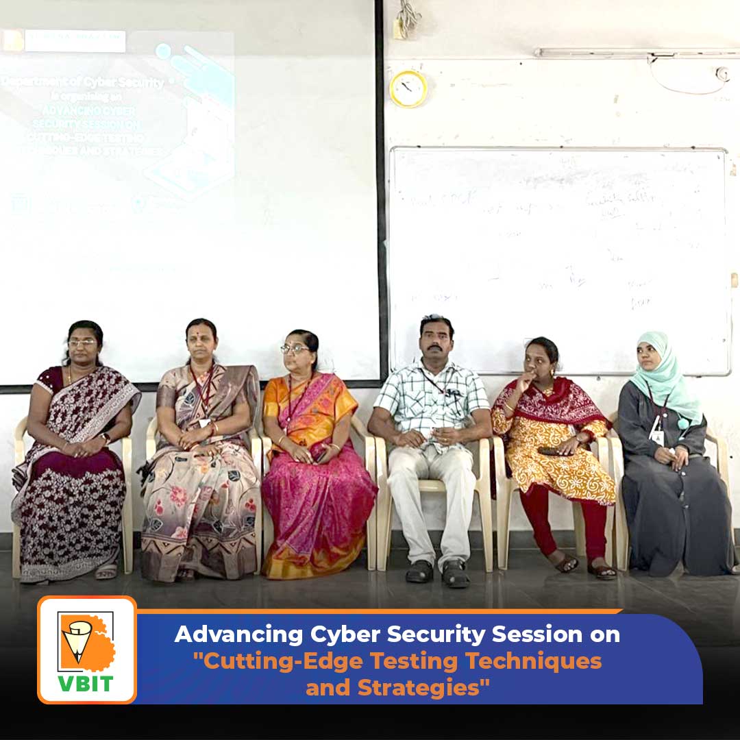 VBITHYD's tweet image. Dept. of #CyberSecurity organized #Session on Advancing Cyber Security with Cutting-Edge #TestingTechniques & #Strategies on 3rd July 2024. Led by Ms. Bhavani Sruti Somaraju, Test Manager at Quality Kiosk Technologies.
#VBIT #QualityKioskTechnologies #TechSession #Techniques