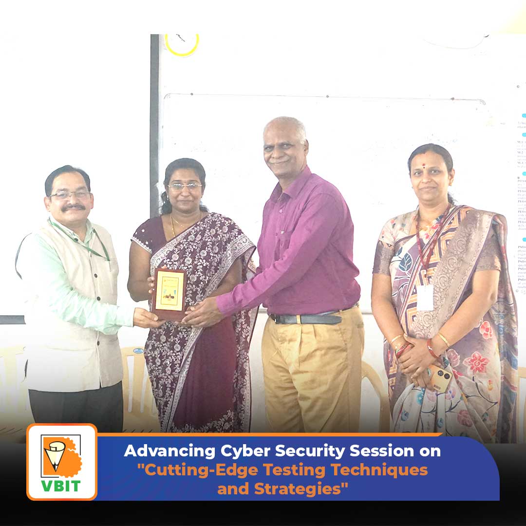 VBITHYD's tweet image. Dept. of #CyberSecurity organized #Session on Advancing Cyber Security with Cutting-Edge #TestingTechniques & #Strategies on 3rd July 2024. Led by Ms. Bhavani Sruti Somaraju, Test Manager at Quality Kiosk Technologies.
#VBIT #QualityKioskTechnologies #TechSession #Techniques