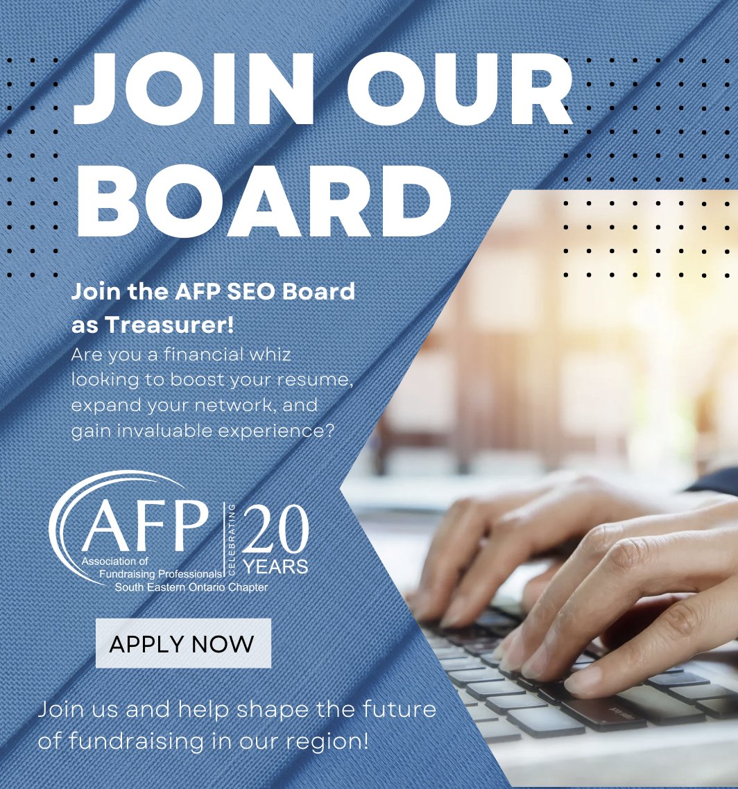AFP SouthEastOntario (@afp_seo) on Twitter photo 📢 Join the <a href="/AFP_SEO/">AFP SouthEastOntario</a> Board as Treasurer! Are you a financial whiz looking to boost your resume, expand your network, and gain invaluable experience? Express your interest by emailing us at afpseo@gmail.com. #TreasurerOpportunity #ProfessionalGrowth #CommunityBuilding 📢 Join the <a href="/AFP_SEO/">AFP SouthEastOntario</a> Board as Treasurer! Are you a financial whiz looking to boost your resume, expand your network, and gain invaluable experience? Express your interest by emailing us at afpseo@gmail.com. #TreasurerOpportunity #ProfessionalGrowth #CommunityBuilding