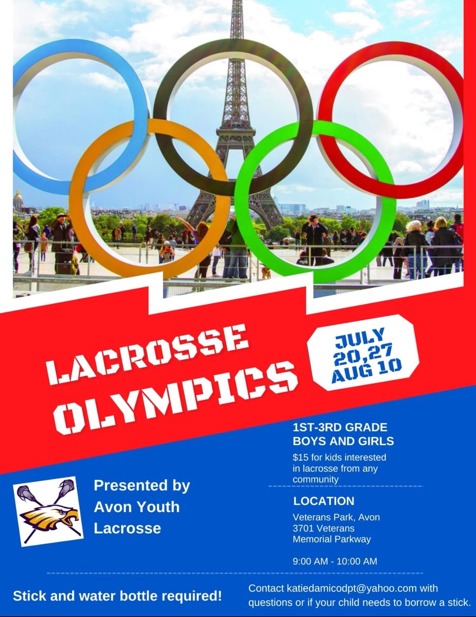 Lacrosse Olympics 2024
Avon location!

We encourage all kids grades 1-3 to give lacrosse a try! 

Lacrosse Olympics - Cheddar Up