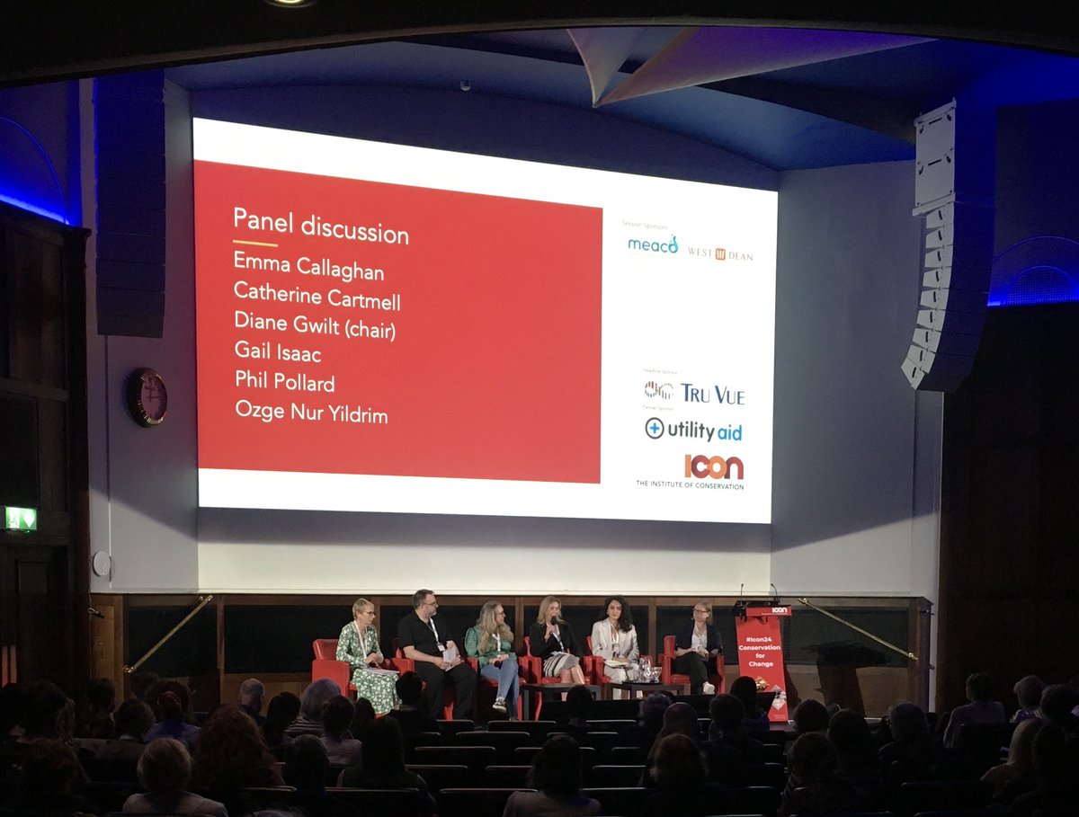 Conservators_UK's tweet image. Session 5 at #icon24 was a panel discussion. We heard answers from the speakers on questions about the ways to support training and development, the commitment needed from employers, and the value that trainees offer.. 

#conservationforchange