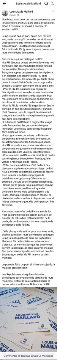 koztoujours's tweet photo. Un post intéressant du jeune et courageux candidat LR à Saint Denis, Louis-Auxile Maillard, détaillant ce qui, d'après lui, devrait différencier LR du RN. https://t.co/9RH28wPvPY