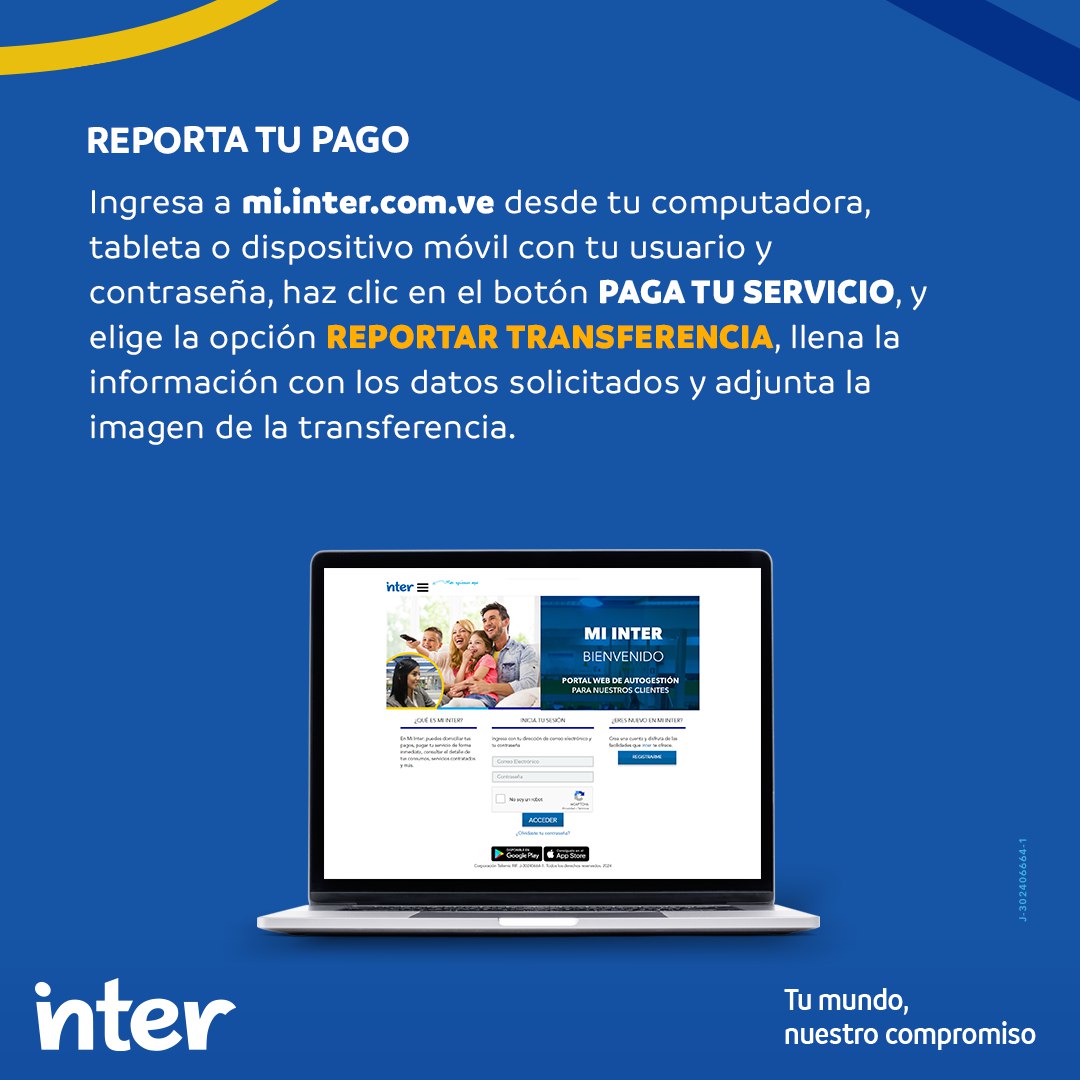InterCliente's tweet image. Tener tus servicios al día con una transferencia bancaria es muy sencillo.
Conoce nuestros bancos asociados: inter.com.ve/pagotransferen…
Recuerda reportar el pago: te damos el paso a paso en las imágenes.