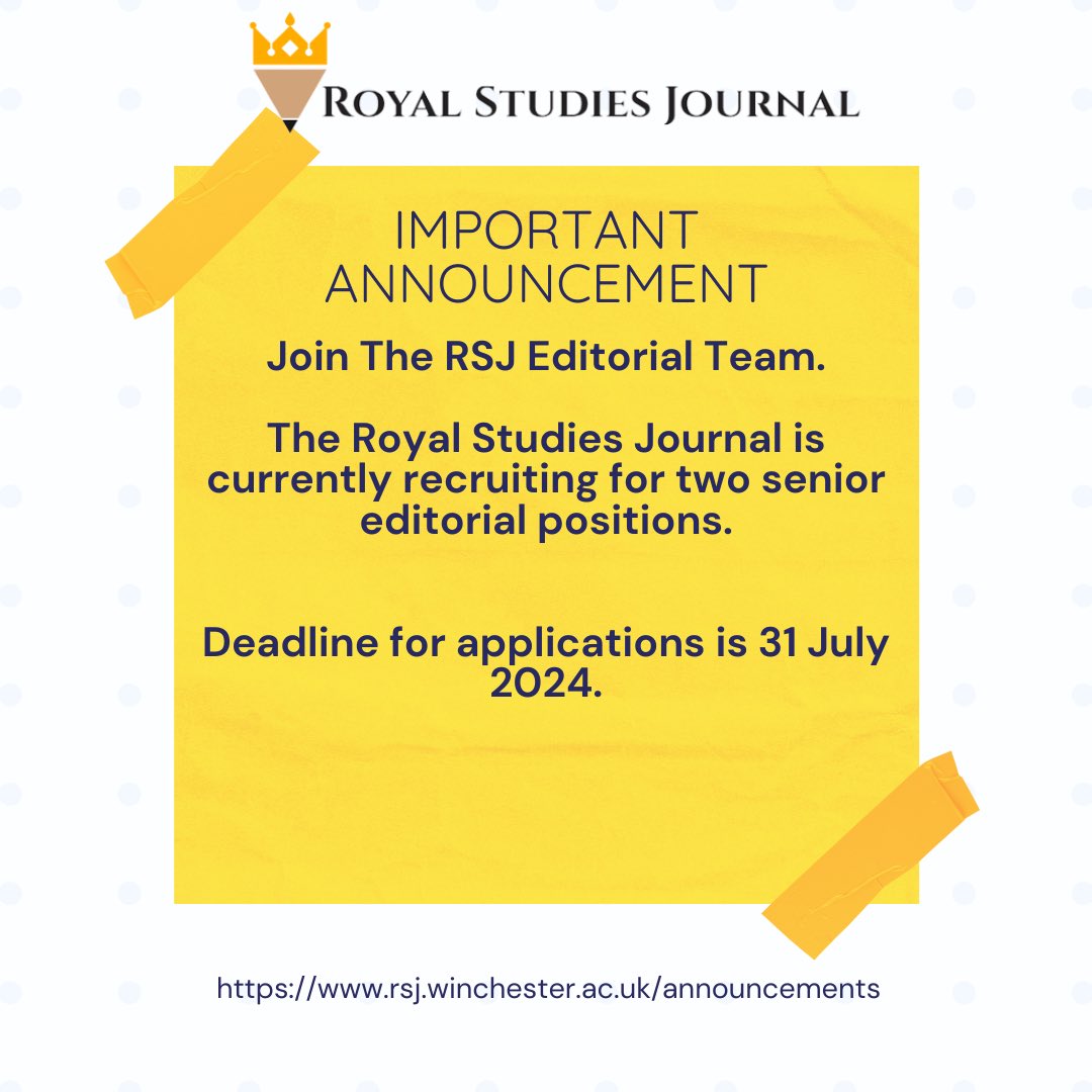 royalstjournal's tweet image. RSJ is recruiting for 2 senior editorial positions:
1️⃣ Submissions Editor (New Role).
2️⃣ Production Lead.
Click the job specs for further details or head to the RSJ website 👇
🔗 shorturl.at/V4D91
🔗 shorturl.at/o0uDz
*All RSJ roles are voluntary