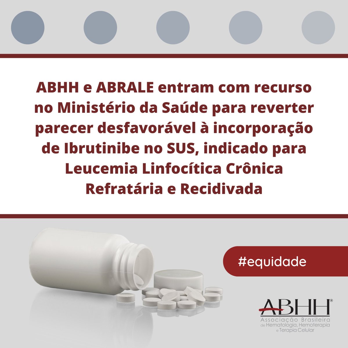 abhhoficial's tweet photo. ABHH e ABRALE entram com recurso no Ministério da Saúde para reverter parecer desfavorável à incorporação de Ibrutinibe
Saiba mais detalhes: https://t.co/UZTRFubGs3
#ABHH #ABHHOficial #Ibrutinibe #SaúdePública #LLC #Conitec #SUS #CustoEfetividade https://t.co/6kfIXi68AU