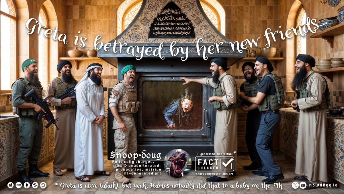 n3wd0gg1e's tweet image. A new piece of #politicallycharged, raw &amp;amp; unadulterated, #provocative, incisive AI-generated (#factbased) #art 

You should be careful with who you befriend, @GretaThunberg 😲