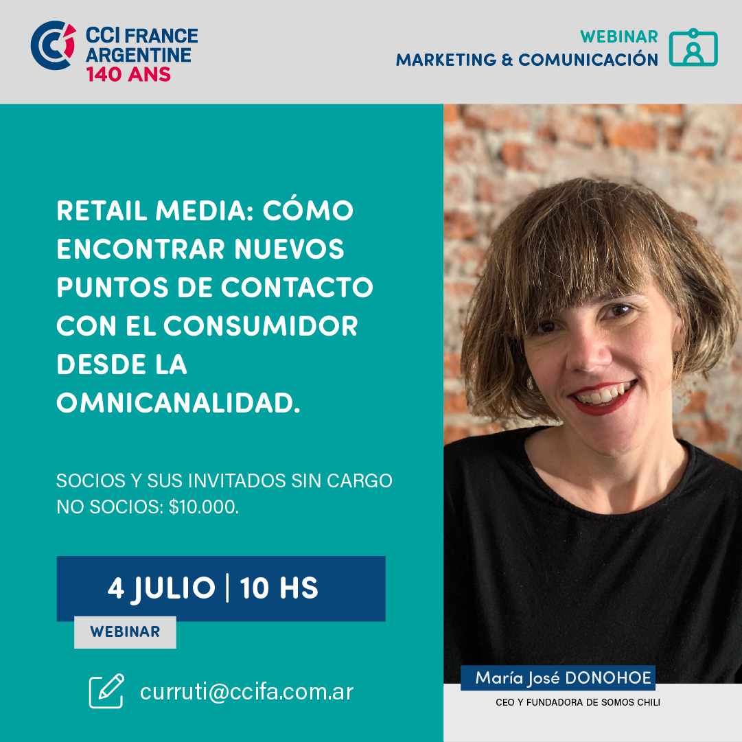 📧 Mañana Jueves 4 de julio Retail Media: cómo encontrar nuevos puntos de contacto con el consumidor desde la omnicanalidad

Con María José DONOHOE (CEO y Fundadora de <a href="/SomosChili/">Somos Chili</a>).
.
.
🕓 10.00hs.
Info e inscripción:  ccifa.com.ar/es/agenda/e/ev…