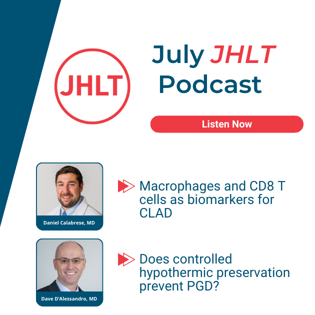 JHLT (@thejhlt) on Twitter photo Check out the July #JHLTThePodcast!
🫁 <a href="/DocCalabrese/">Daniel Calabrese</a> <a href="/UCSFHospitals/">UCSF Health</a> on biomarkers for earlier detection of #CLAD
🫀 Dave D'Alessandro <a href="/MGHSurgery/">Mass General Surgery</a> on how controlled #hypothermic #perfusion affects #PGD and post-TX mortality
🎧Listen now: thejhlt.libsyn.com/episode-44-jul… Check out the July #JHLTThePodcast!
🫁 <a href="/DocCalabrese/">Daniel Calabrese</a> <a href="/UCSFHospitals/">UCSF Health</a> on biomarkers for earlier detection of #CLAD
🫀 Dave D'Alessandro <a href="/MGHSurgery/">Mass General Surgery</a> on how controlled #hypothermic #perfusion affects #PGD and post-TX mortality
🎧Listen now: thejhlt.libsyn.com/episode-44-jul…