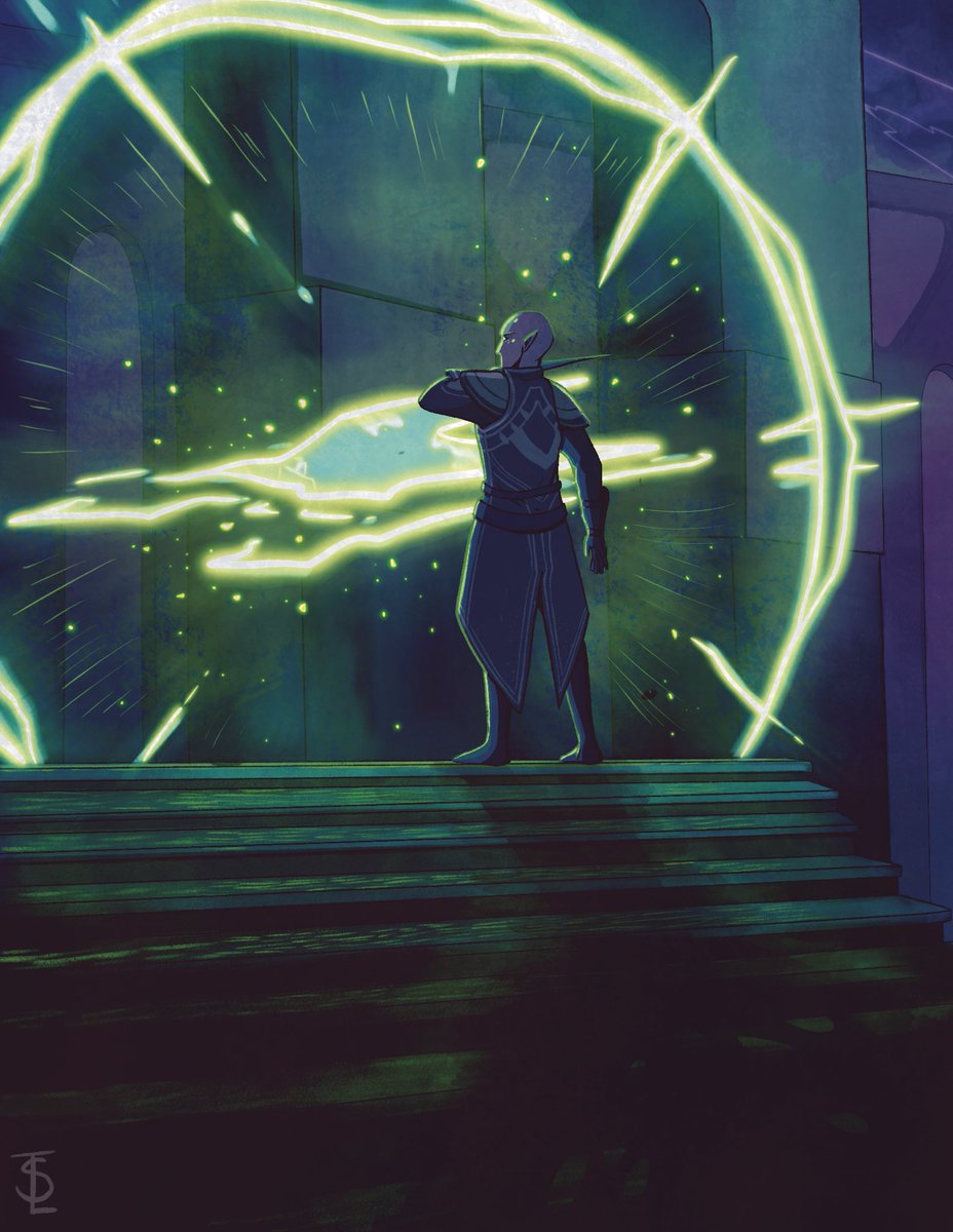 coldpups's tweet image. Dragon Age infects my brain like you wouldn’t believe, and Veilguard has only brought it to the forefront. This is also sort of revisiting an old art I did, but really tailoring it to the trailer and what we know now 👀 Minrathous sure is purple huh. 
.
.
#datv #solas #dragonage