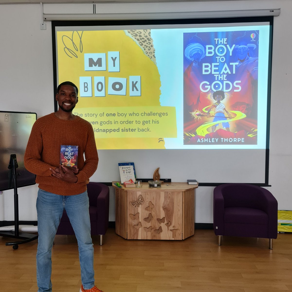MancLibraries's tweet photo. This afternoon we are at @St_Chrysostoms school with author @ashley__thorpe for a brilliant session about his new book The Boy to Beat the God's. Get your copy at the library soon. #ReadMCR https://t.co/w0mb8NJZBK