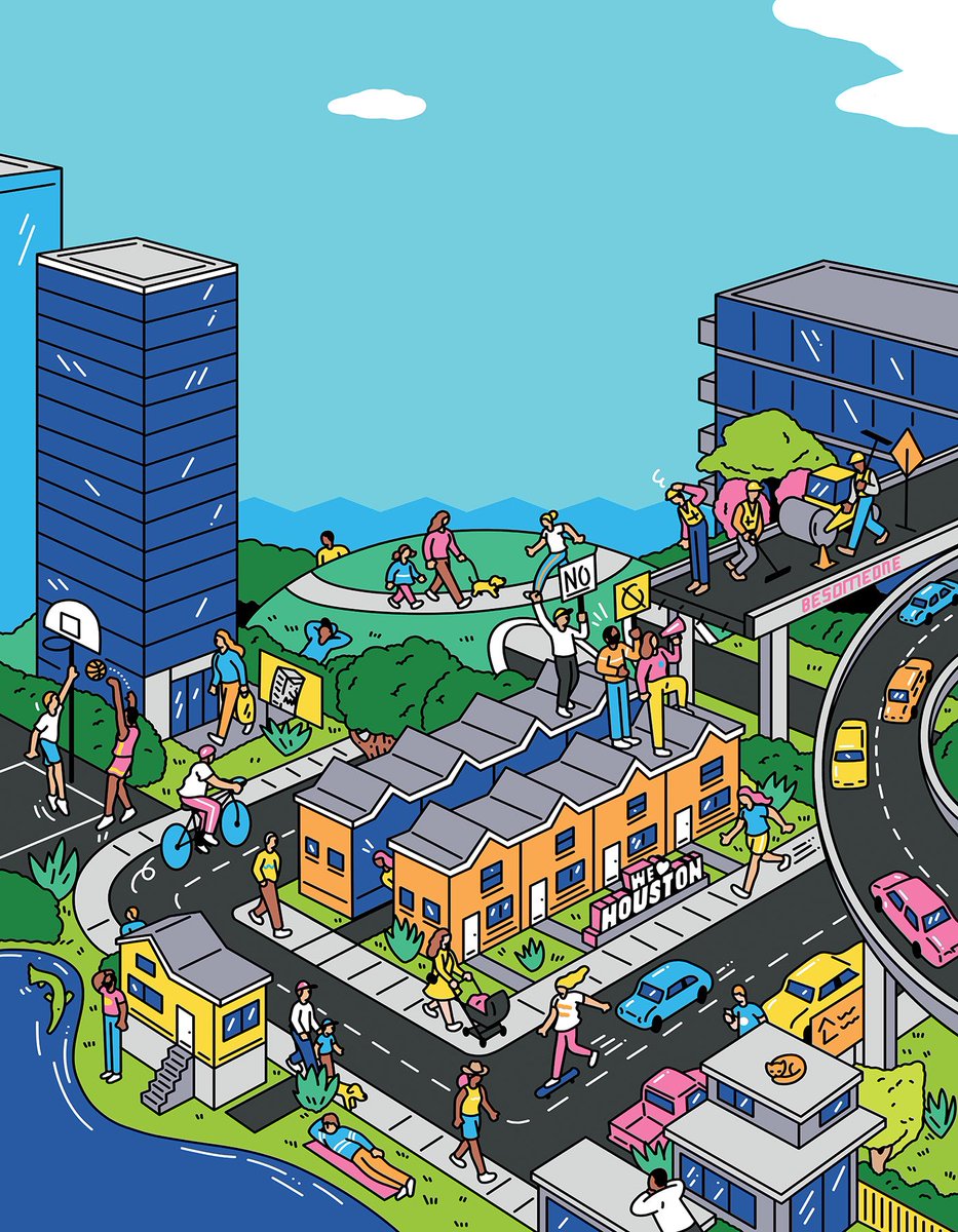 Cover illustration for <a href="/HoustoniaMag/">Houstonia</a> ‘s summer issue about the growing neighborhoods in the city.