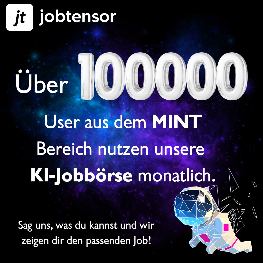 Seit Juni nutzen nun über 100.000 aktive Nutzer monatlich unsere Plattform - das Wachstum ist stetig und schnell. Von der Zielgruppe für die Zielgruppe: Sag uns, was du kannst, und wir zeigen dir den passenden Job!
#jobtensor #MINTJobs #KIJobbörse #Karriere #TechJobs #Recruiting
