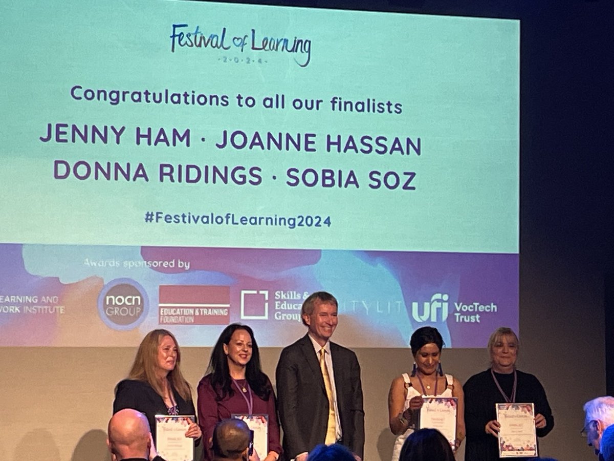 Nicola Aylward (@nicolajaylward) on Twitter photo Congratulations to all of our fantastic finalists!
Jenny, Joanne, Joanna and Sobia receiving their awards from <a href="/Stephen_EvansUK/">Stephen Evans</a>
#festivaloflearning2024 👏👏 Congratulations to all of our fantastic finalists!
Jenny, Joanne, Joanna and Sobia receiving their awards from <a href="/Stephen_EvansUK/">Stephen Evans</a>
#festivaloflearning2024 👏👏