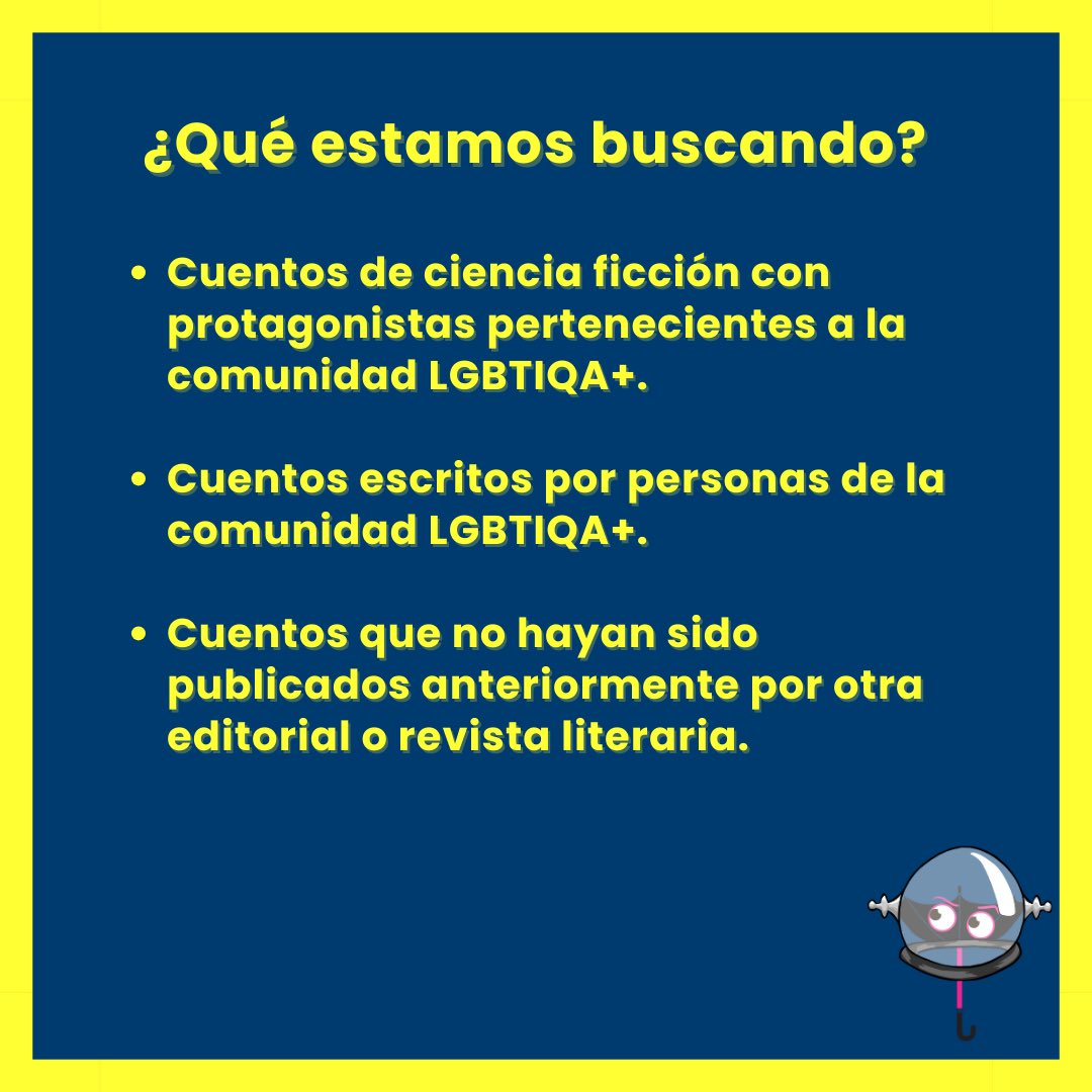 InvertidoEd's tweet photo. 🎉 ¡Tenemos convocatoria! 🎉

Buscamos cuentos de ciencia ficción con protagonistas de la comunidad LGBTIQA+ para nuestra colección Letra Invertida.

La convocatoria cierra el miércoles 31 de julio a las 20:00h. En caso de dudas, contáctanos en invertidoediciones@gmail.com https://t.co/1K3HrRwMiA