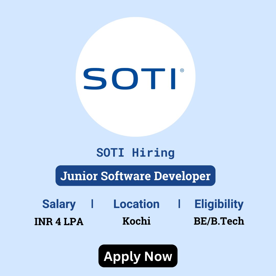 karthikpattadi's tweet image. 🌟 Exciting Opportunity! SOTI is hiring Junior Software Developers for 2024!
👉 Apply Now: zurl.co/8LTt
📲 Join Our WhatsApp Group: zurl.co/ySPA
#SOTI #JuniorSoftwareDeveloper #offcampusdrive #2024batch #fresherjobs