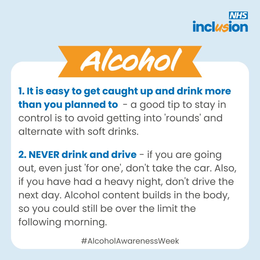 Inclusion_NHS's tweet image. Harm reduction for alcohol - tips to help you stay safe during the summer season, a time when you may be drinking more than usual.

If you need support with your alcohol use visit orlo.uk/LlK9V

#AlcoholAwarenessWeek #HarmReduction #AlcoholSupport