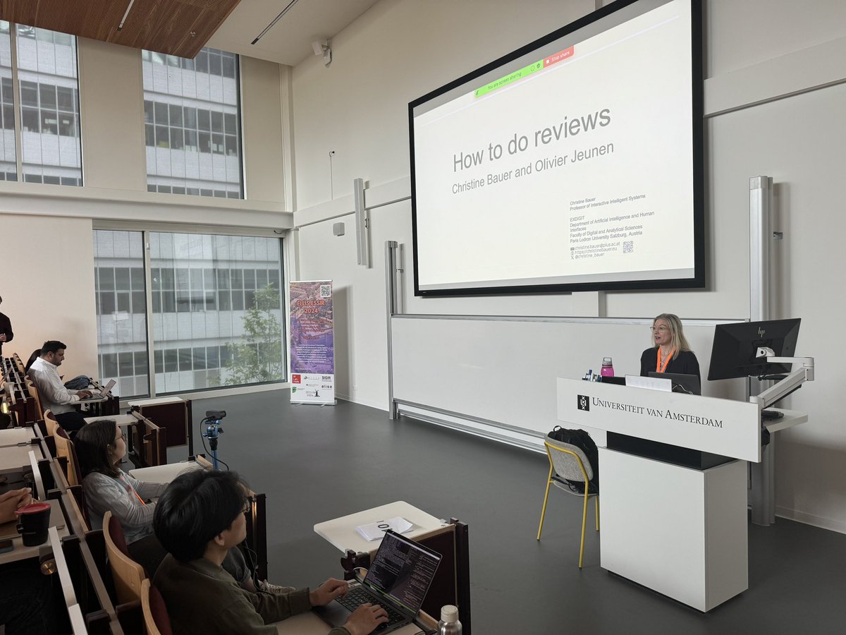 Mohammad Aliannejadi (@maliannejadi) on Twitter photo <a href="/christine_bauer/">Christine Bauer</a> continues FDIA with a keynote on how to do reviews. An important topic to learn for every student and scholar.
#ESSIR24 <a href="/christine_bauer/">Christine Bauer</a> continues FDIA with a keynote on how to do reviews. An important topic to learn for every student and scholar.
#ESSIR24