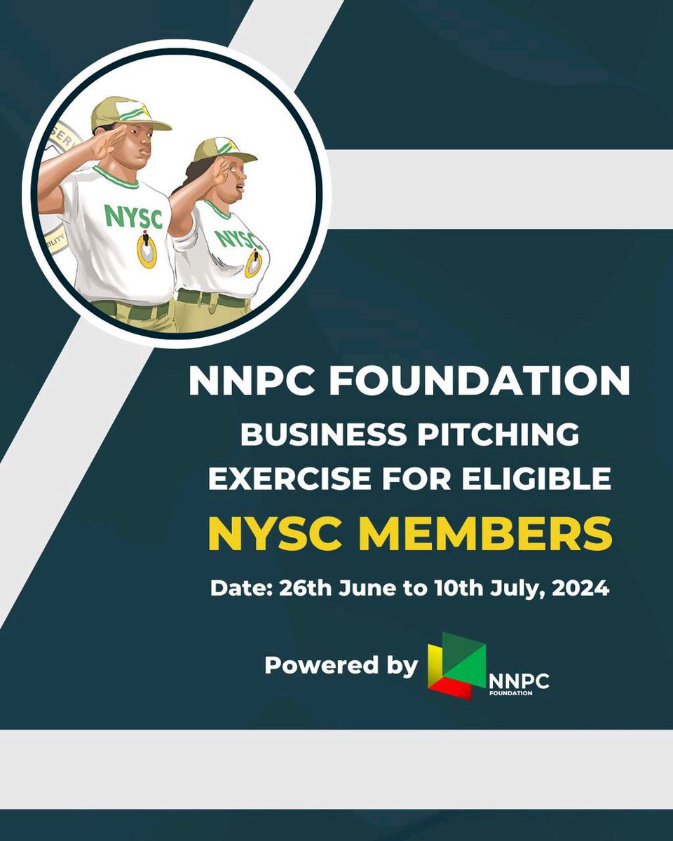 LagosCentYouth's tweet image. Dear Lagos Central Youth,

Are you a Youth Corp Member with a business dream?

Make your business a reality with the NNPC Foundation's "Innovate NYSC: Pitching for Progress" Programme.