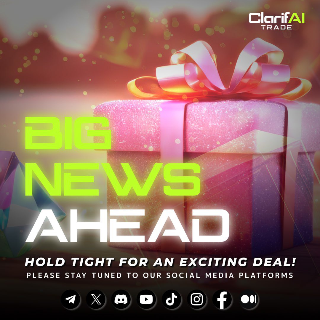 ClarifAI_Trade's tweet image. 🚨🚨🚨 Big News Ahead! 📣

Get ready to be amazed! We are about to unveil something truly extraordinary. 🚀✨

🔥 Stay tuned for the full reveal and be prepared to seize this incredible opportunity!  

#ClarifAITrade #SneakPeek #ExcitingDeal #StayTuned #ComingSoon #Crypto #AI