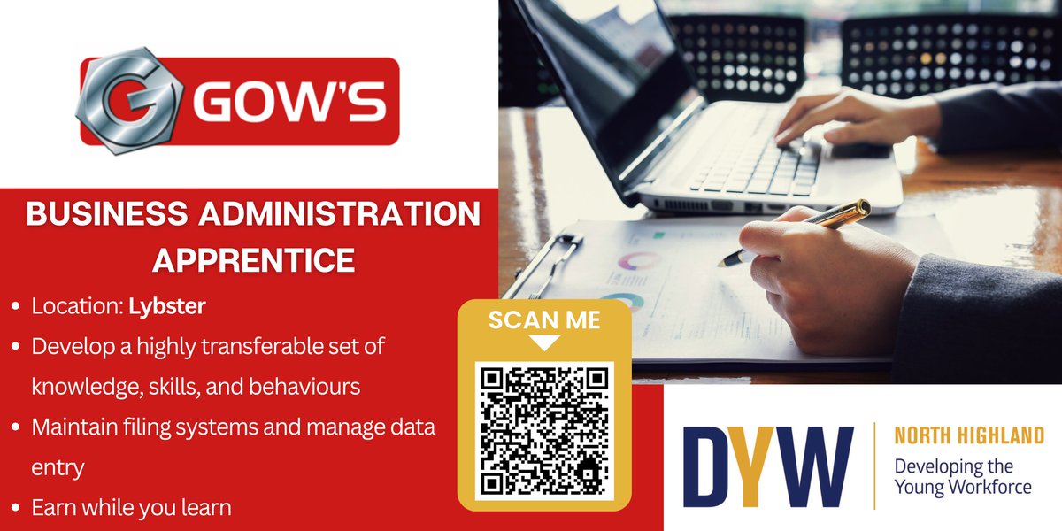 DYW North Highland (@dywnh_skills) on Twitter photo Become a part of <a href="/GowsLybsterLtd/">Gow's Lybster Ltd</a> 's team as a Business Administration Apprentice! This position provides an excellent opportunity to develop crucial skills and knowledge.
π§ For more information or to apply, visit the DYW North Highland website: ow.ly/oMaP50SutHO Become a part of <a href="/GowsLybsterLtd/">Gow's Lybster Ltd</a> 's team as a Business Administration Apprentice! This position provides an excellent opportunity to develop crucial skills and knowledge.
π§ For more information or to apply, visit the DYW North Highland website: ow.ly/oMaP50SutHO