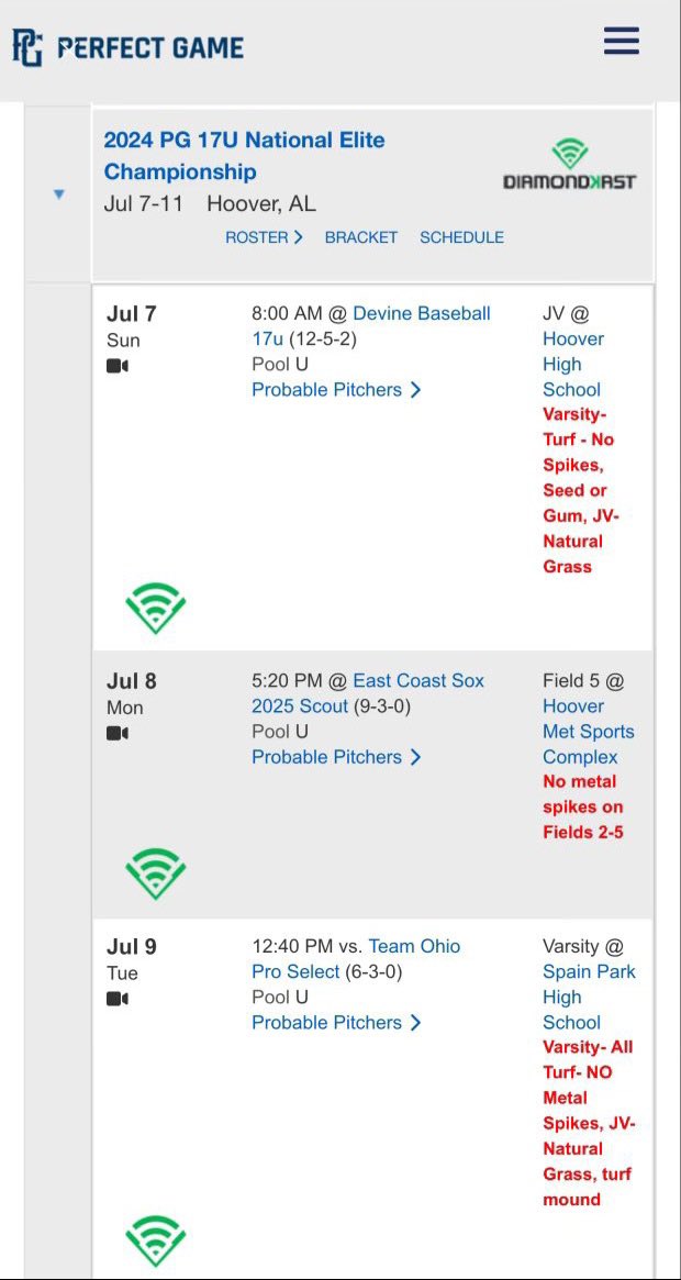 Here is my schedule for the PG 17U National Elite Championship in Hoover, AL. <a href="/GCS_GraceBsbl/">Grace Christian Baseball</a> @C35Baseball