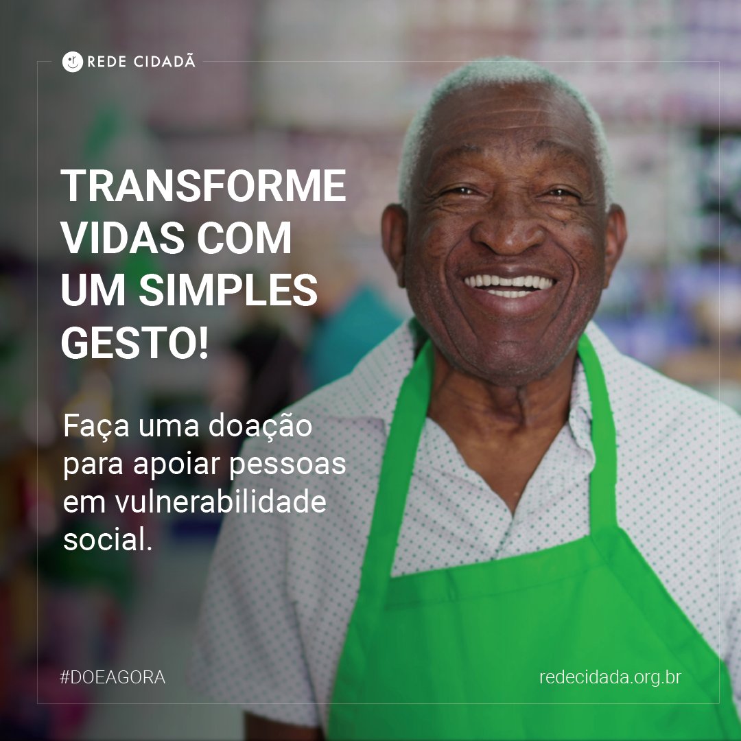 Sua doação significa uma oportunidade para pessoas em vulnerabilidade social. Você pode doar por meio da nossa plataforma de doações:redecidada.apoiar.co ou via Pix pelo e-mail querodoar@redecidada.org.br.

Pra quem precisa de uma oportunidade, toda ajuda importa!