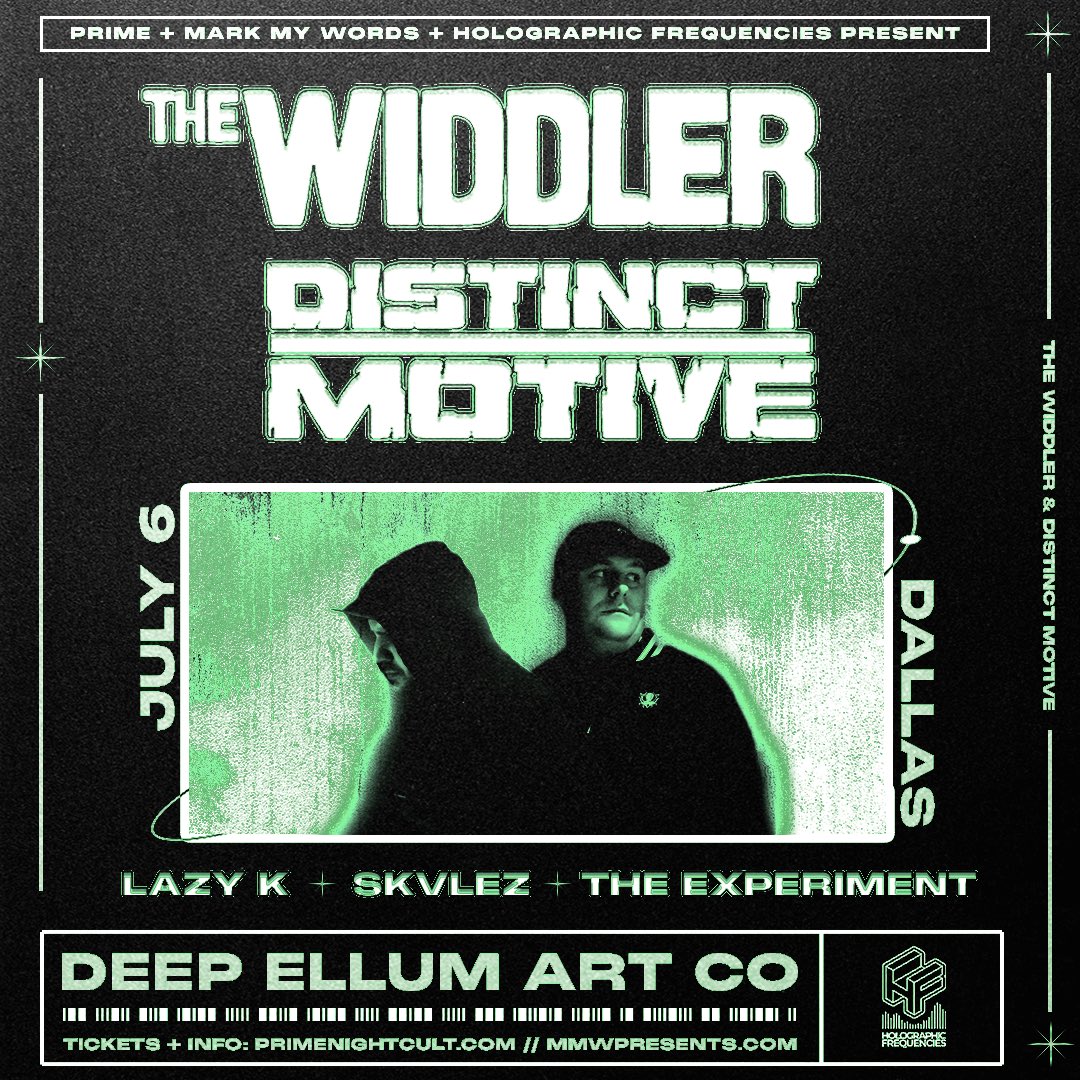 Some very serious 140 business happening this Saturday night <a href="/DeepEllumArtCo/">Deep Ellum Art Company</a> w/ the legends <a href="/The_Widdler/">The Widdler</a> &amp; @DistinctMotive 😈🔥

Big S/O to <a href="/PRIMENIGHTCULT/">PRIME</a> &amp; @MarkMyWxrdsTX for the opportunity🙏

Ticket link in bio and in the comments section below!🎫