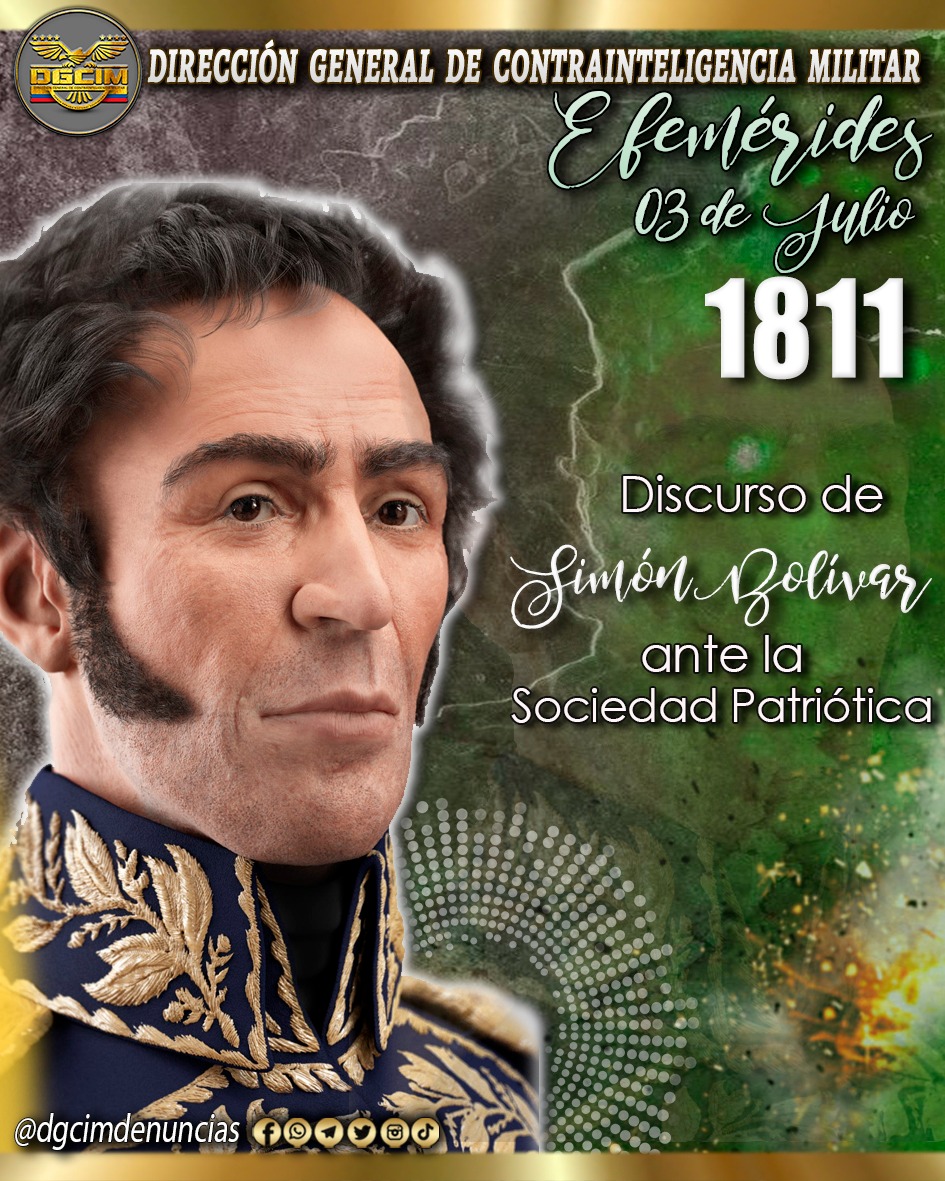 #03jul || #efemérides 
.
.
Nuestro Libertador Simón Bolívar realizó su primer discurso político ante la Sociedad Patriótica.