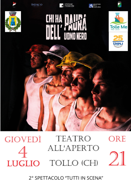 ProLocoTolleMe's tweet photo. CHI HA PAURA DELL'UOMO NERO
Secondo spettacolo della rassegna teatrale TUTTI IN SCENA !
Ad allietarci la serata, ci saranno i ragazzi della compagnia “Indaco teatro giovani”
4 Luglio - Tollo - Teatro all'aperto - ore 21
@angeloradica
#prolocotolleme #indacoteatrogiovani #tollo https://t.co/g1p59wEMUa