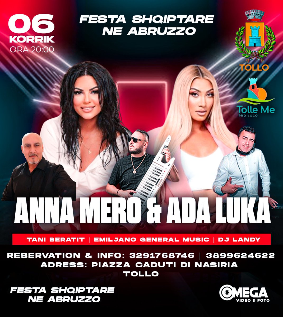 ProLocoTolleMe's tweet photo. 🦅FESTA DELLE AQUILE - 6 LUGLIO 2024 

🇦🇱🇮🇹  Festa shqiptare ne Abruzzo  -  6 korrik 2024  

Piazza Caduti di Nassiriya 🕗 20:00

Venite a Tollo il 6 luglio, o 6 korrik, per degustare piatti tipici albanesi e ballare tutti insieme!

#prolocotolleme #tollo #festashqiptare #muzik https://t.co/wCuk0MrgX9