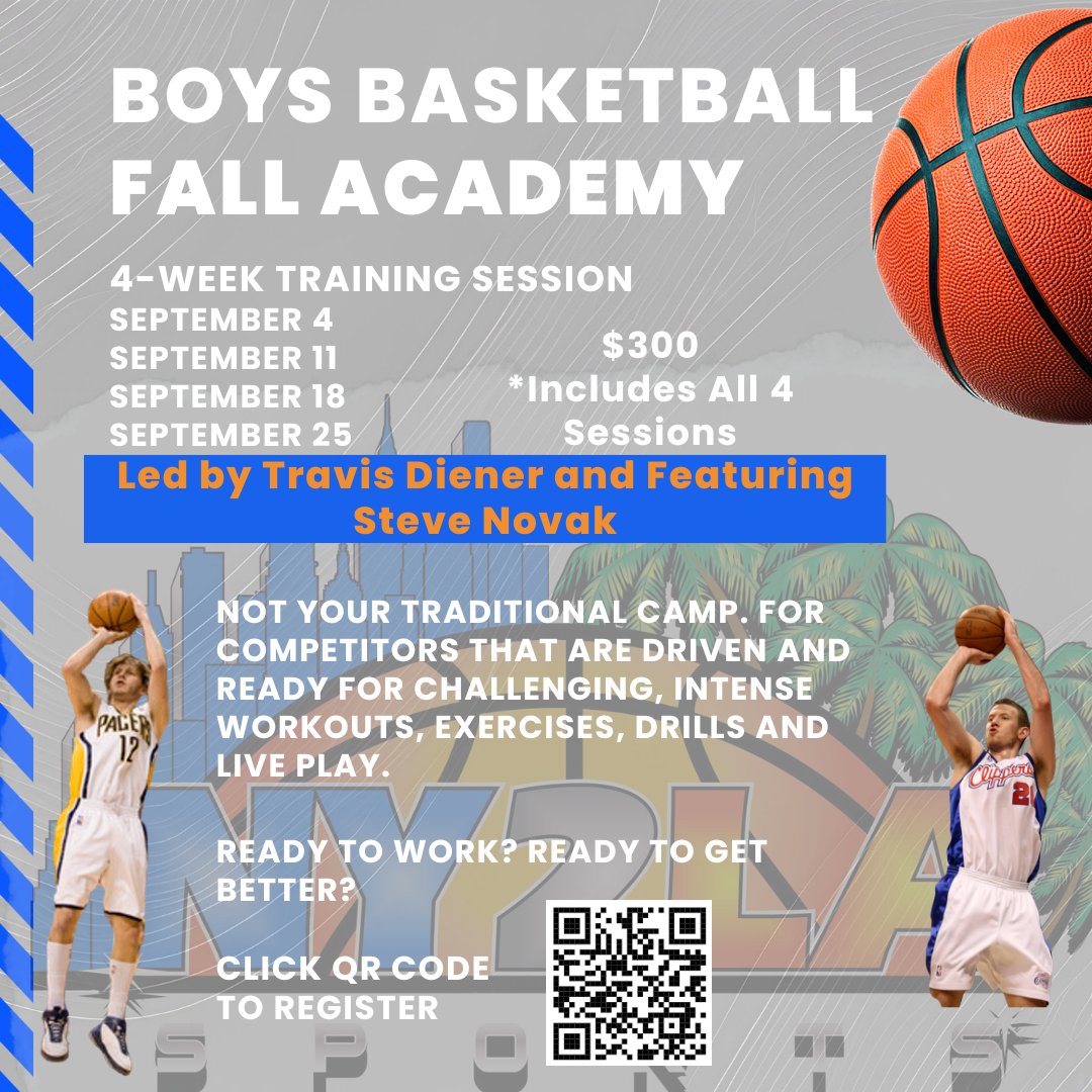 We are excited to announce that we are teaming up with Travis Diener and Steve Novak, along with Athlete Performance for our fall and winter NY2LA Camps. More camps to be announced in the coming weeks. 

Check out our Fall HS Boys🏀Academy below 👇

ny2lasports.com