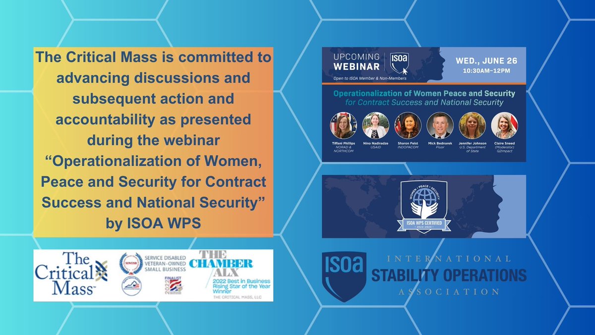 A big thank you to <a href="/StabilityOps/">ISOA</a> WPS for organizing this enlightening event. We must continue discussing operationalizing WPS to enhance national security, feature WPS in proposals and projects for contract success, and evolve policies to ensure effective #WPS integration.