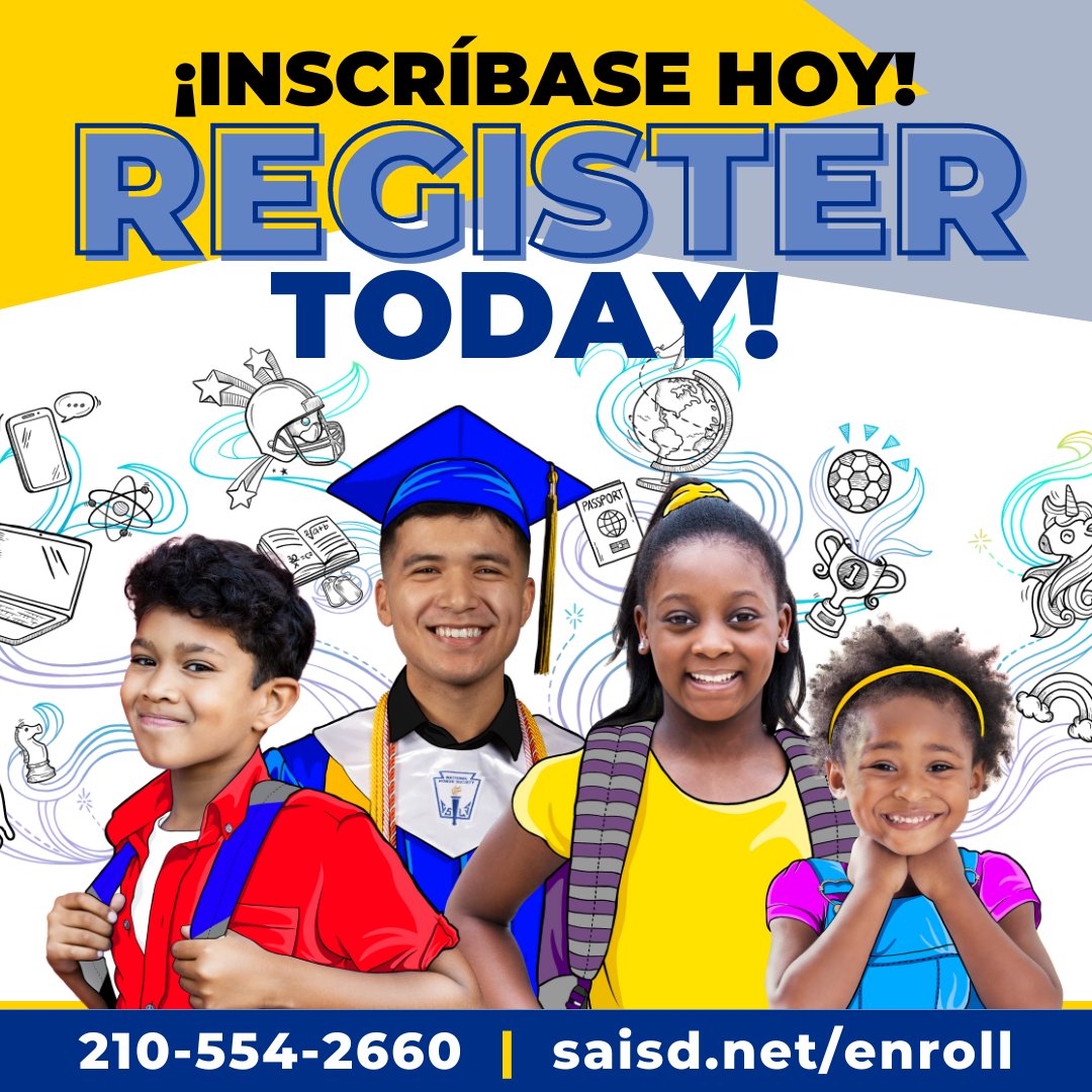 Are you all ready for the 24-25 school year? DREAM BIG at SAISD and register today ➡️ saisd.net/enroll

#SAISDFamilia #BackToSchool

¿Están todos preparados para el año escolar 24-25? SUEÑE EN GRANDE en SAISD e inscríbete hoy mismo ➡️ saisd.net/enroll