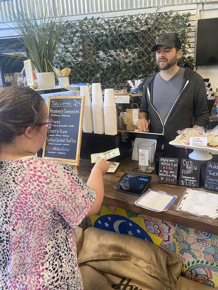 VanessaToner's tweet photo. Thank you @DublinRoasters for being so amazing with the @FCPSMaryland TJ High L4L ESY students today! We used pedestrian safety skills to walk up to the coffee shop, communication skills to order snacks and drinks, &amp; then math skills to pay &amp; check change! #fcpstogether #fcpsesy https://t.co/2XuO5ABIAM