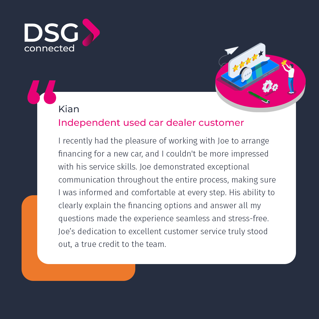 DSGconnected's tweet photo. We're delighted to share the fantastic feedback we received from Kian about Joe Gough, our non-prime specialist ���

If you've experienced our services, we'd love to hear from you too! Leave us a review here: https://t.co/g9cDAOr5pI https://t.co/ws6oLPjwU0