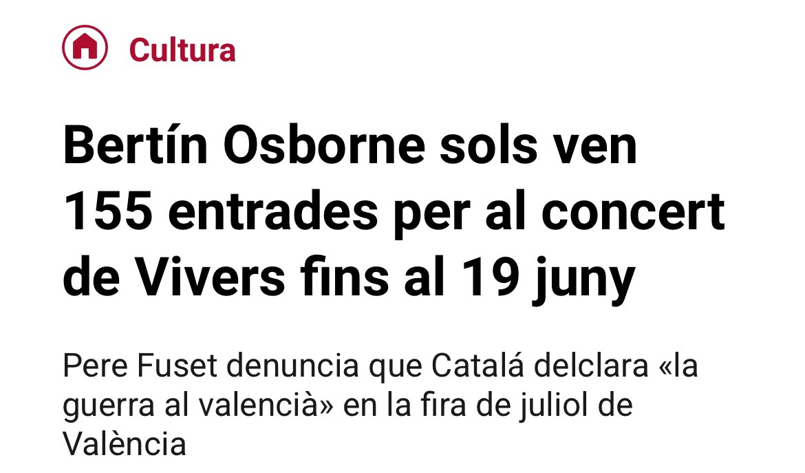 llenguacat_PV's tweet photo. Una vegada que és oficial la suspensió del concert de Bertin Osborne als #ConcertsDeVivers, després d’haver venut poc més de 150 entrades, animem a @AjuntamentVLC a programar #MúsicaEnValencià i comprovar com el públic sí que hi acudeix 😉 https://t.co/hENfEE0Kde