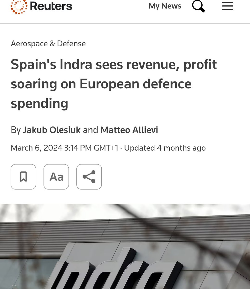ClareDalyMEP's tweet photo. Indra was one of the European arms industry giants that successfully consulted and lobbied the EU into militarising and ramping up defence spending, which they are now profiting from. https://t.co/YYPFqNwxb8 https://t.co/qtwmUA3WTw