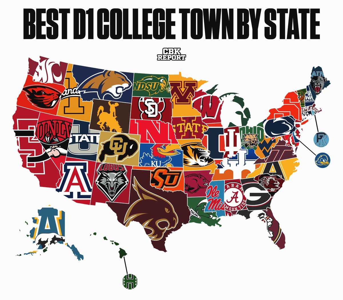 The best college town in each state 🍻