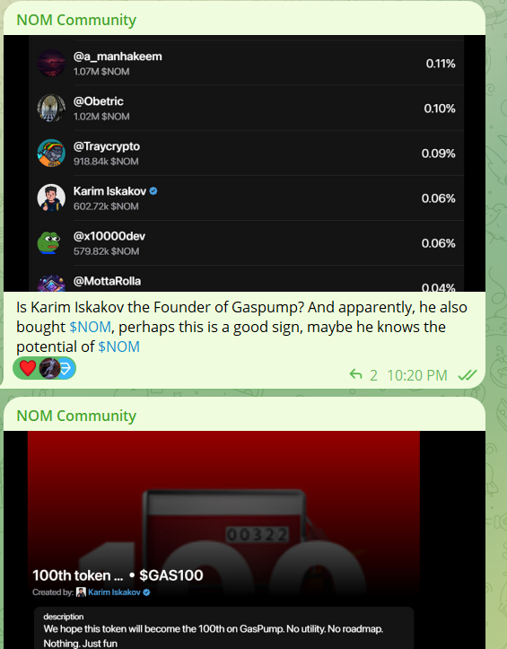tonstickers's tweet photo. Is Karim Iskakov the Founder of Gaspump? And apparently, he also bought $NOM, perhaps this is a good sign, maybe he knows the potential of NOM
#networkofmemes #gaspump #TONCOIN https://t.co/S0uQIuWXBI