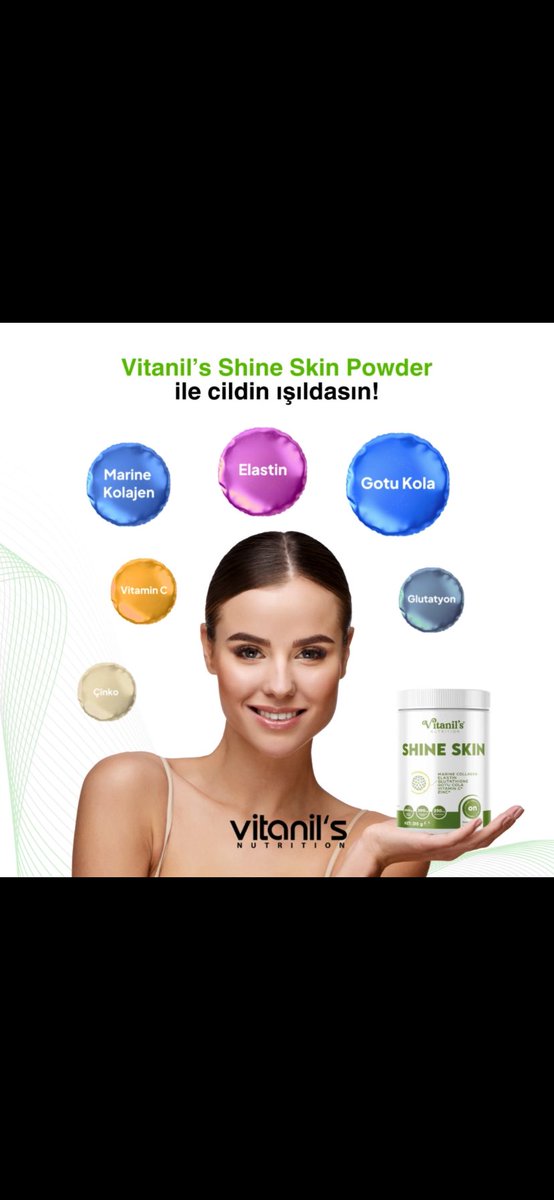 vitanils's tweet photo. Cildiniz ışıldasın! ✨

Vitanil’s Shine Skin Powder ile doğal güzelliğinizi ortaya çıkarın. Marine Kolajen, Elastin, Gotu Kola, Vitamin C, Çinko ve Glutatyon’un gücüyle cildiniz genç ve parlak görünsün.

Cildinizin ihtiyacı olan her şey burada!🌟

#Vitanils #ShineSkin https://t.co/vTTPTklmIq