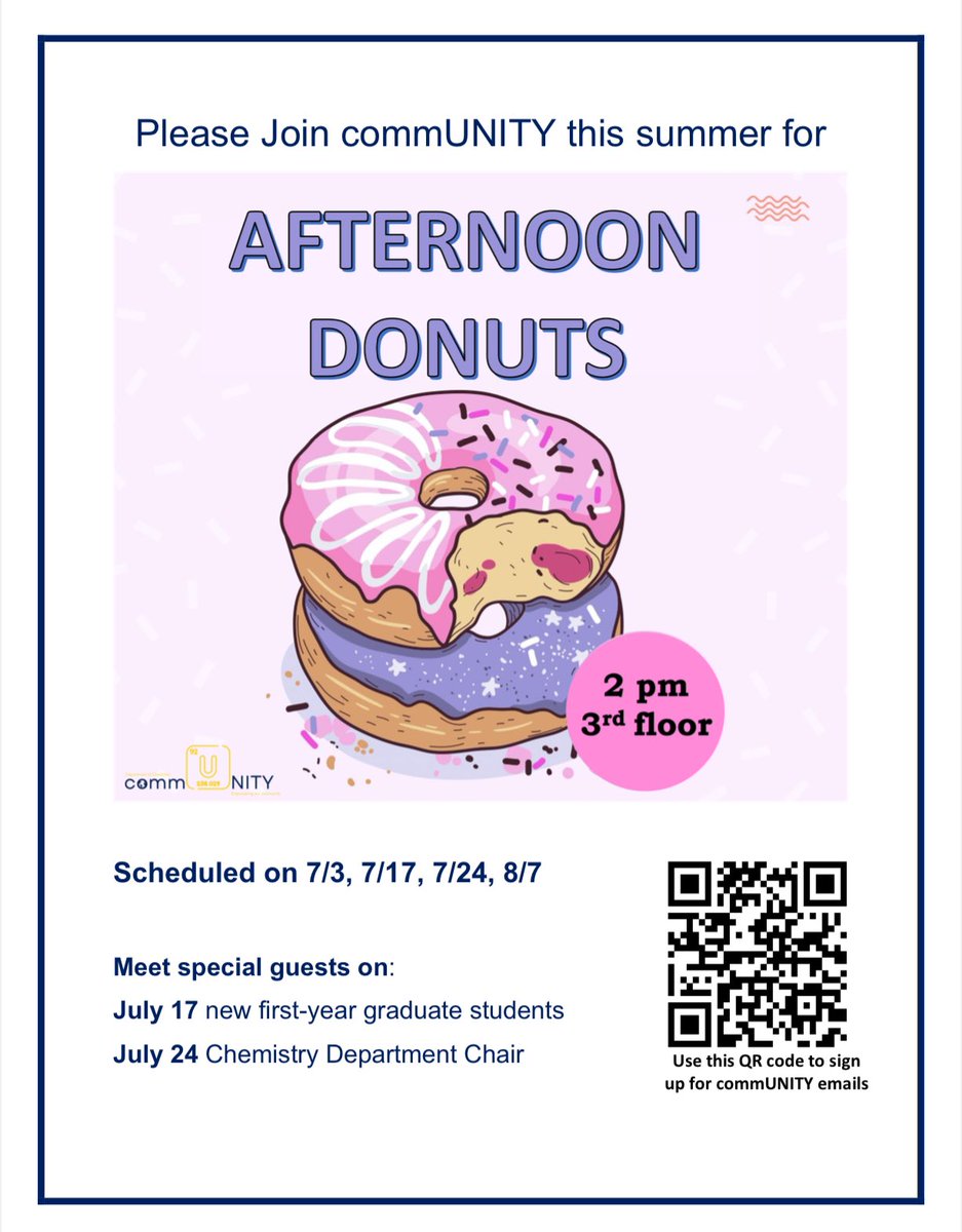Join us for donuts today at 2 pm in the Chemistry building (3rd floor)!